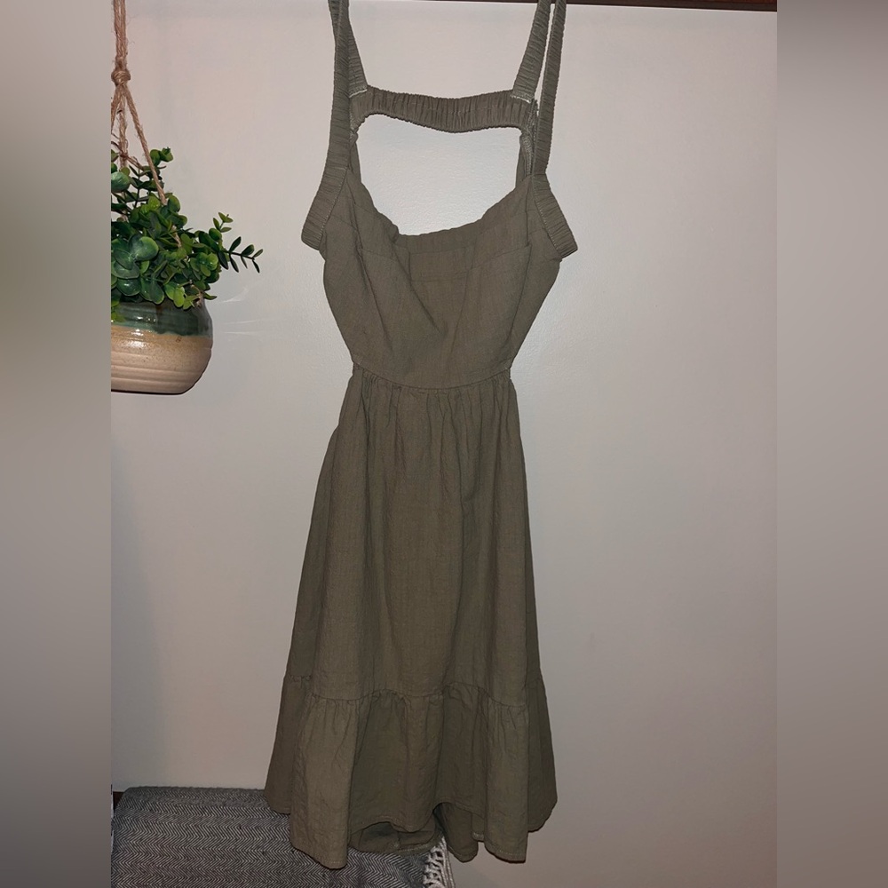 SHEIN Olive Midi Dress with Ruched Straps